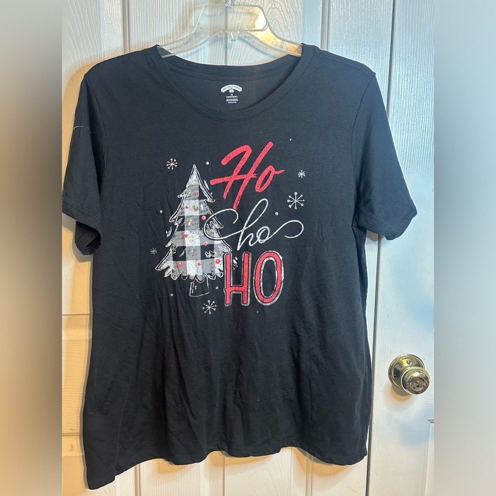 HOLIDAY TIME T-SHIRT CHRISTMAS TREE‎ WITH HO HO HO BLACK/RED WOMAN'S SIZE 1X